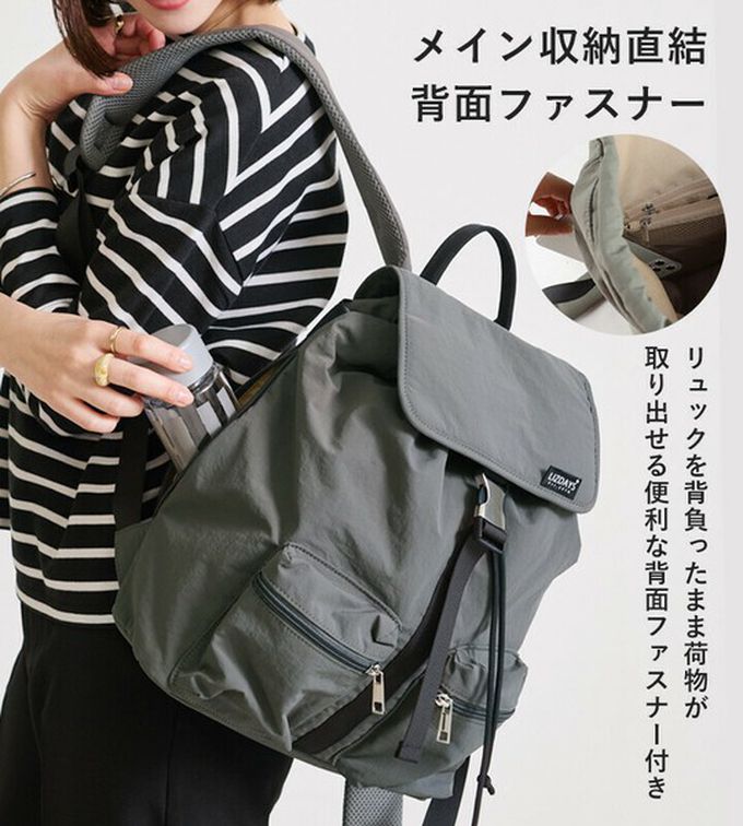日本 LIZDAYS - 輕量簡約防潑水多口袋後背包-煙燻粉 (30x35cm)