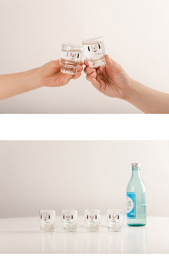 韓國 SSUEIM - 經典表情款玻璃燒酒杯4件組60ml