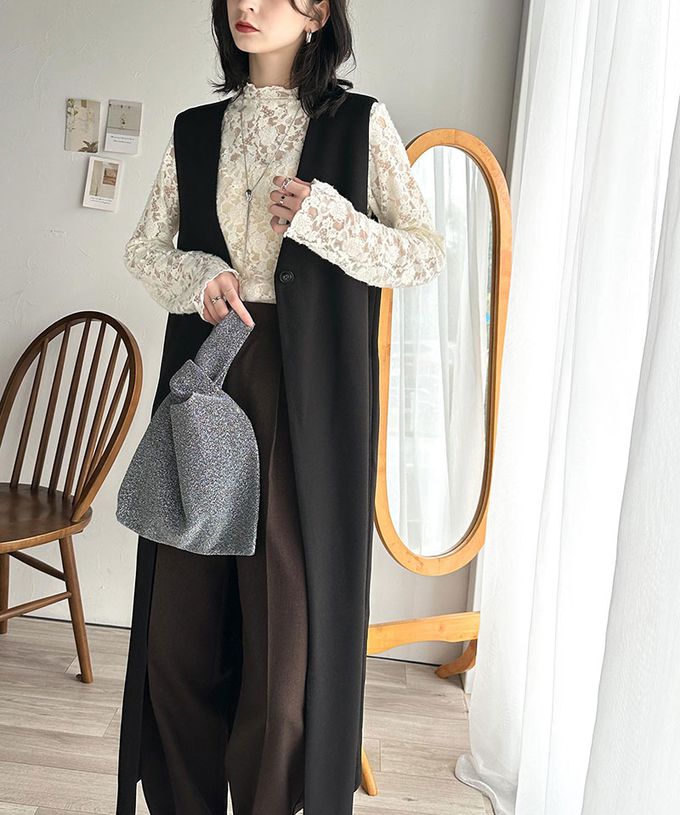 日本 Classical Elf - 夢幻透膚蕾絲小立領長袖上衣(無內裏)-白