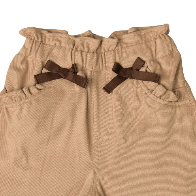 akachan honpo - 10分褲-口袋荷葉邊-淺卡其色