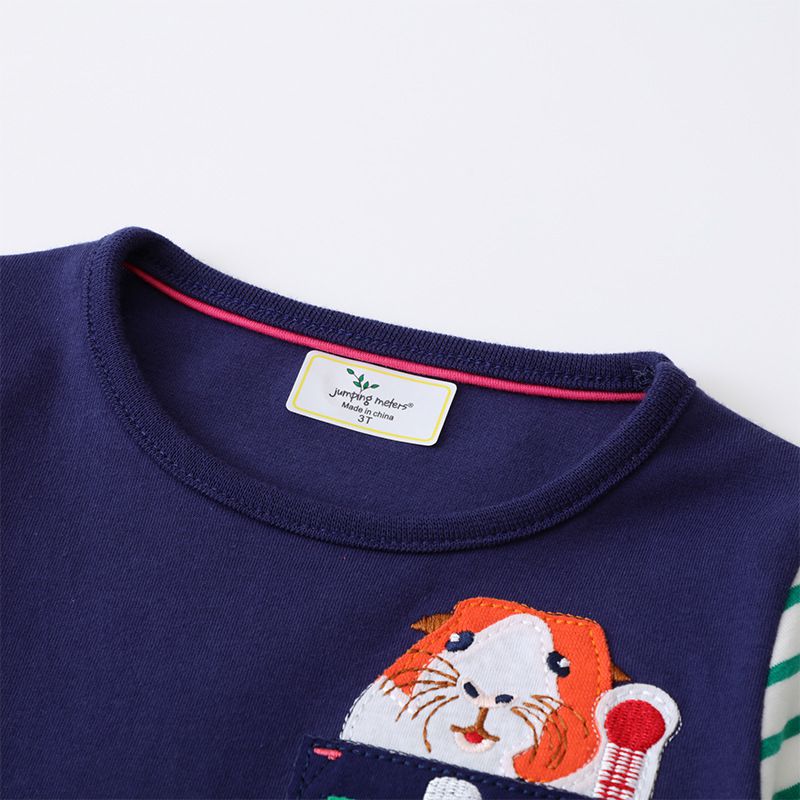 Jumping meters - 棉質圓領長袖連身洋裝-動物診療室-深藍+綠