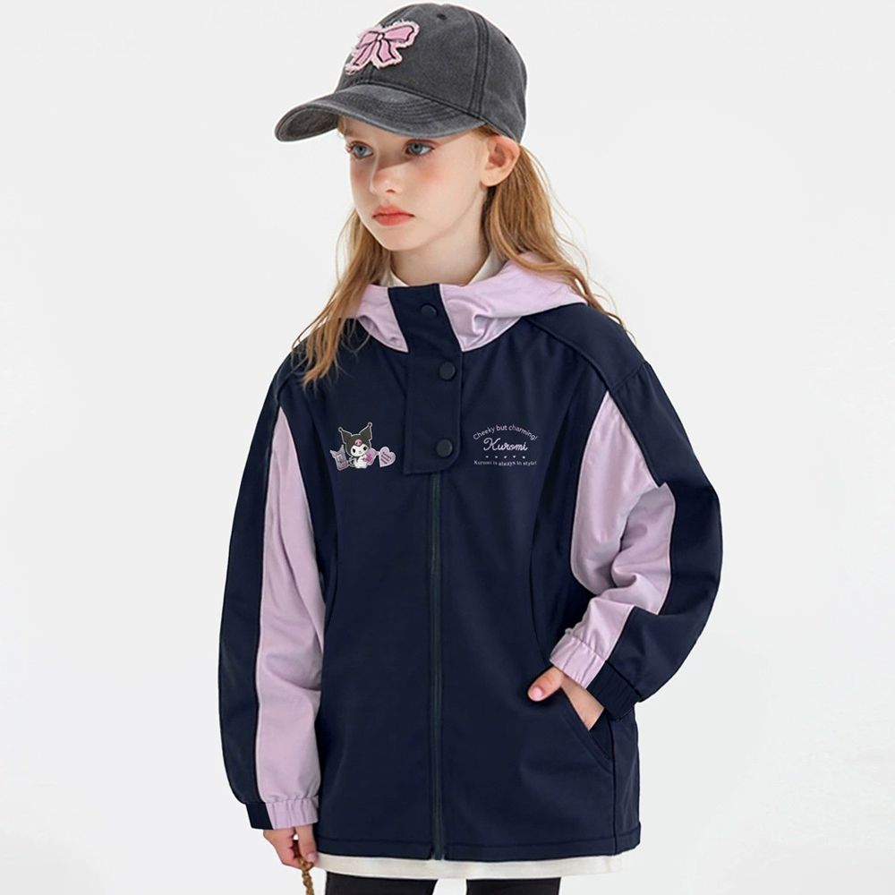 立領撞色防風連帽外套-卡通人物酷洛米-藏青