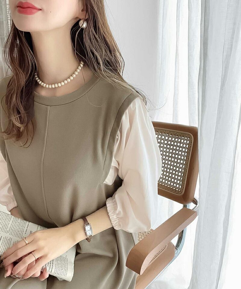 日本 Classical Elf - 優雅泡泡拼接袖修身洋裝-黑x黑