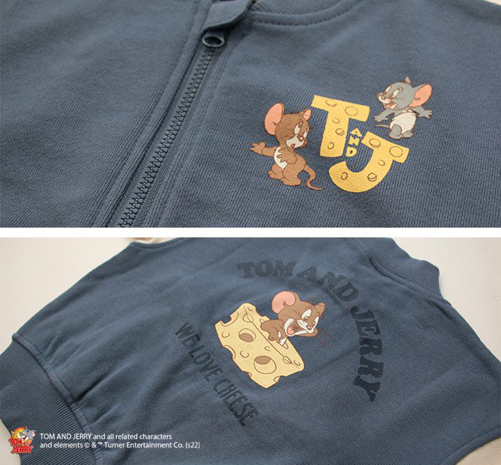 日本 Chil2 - 聯名款 撞色棒球外套/夾克-湯姆貓與傑利鼠-深灰