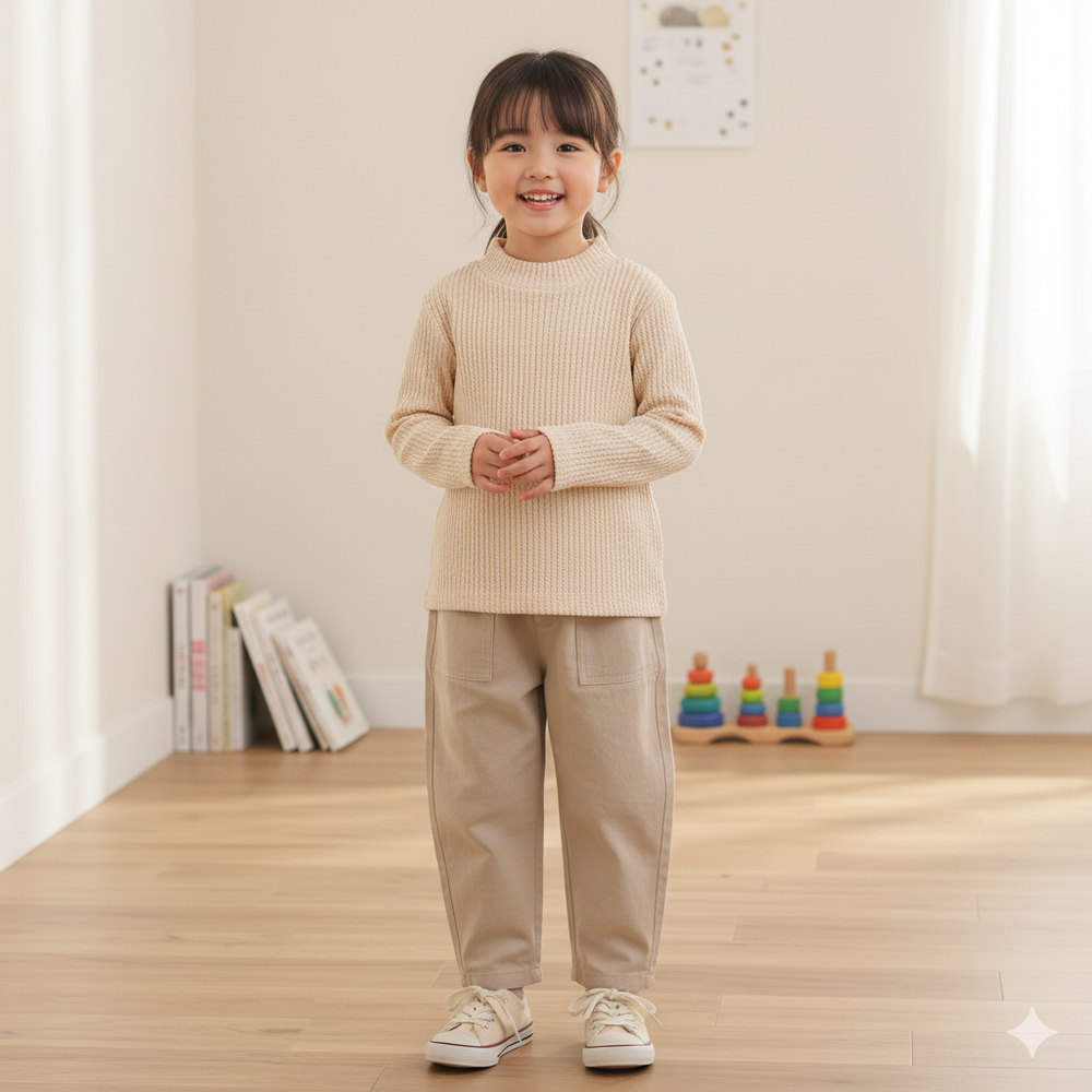 麻花針織上衣-淺卡其色