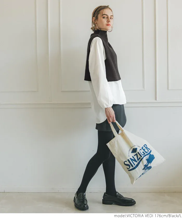 日本 COCA - 高領針織背心+前短後長襯衫2件組-黑