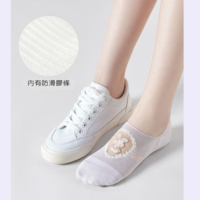 淺紫系兔兔花朵隱形棉襪