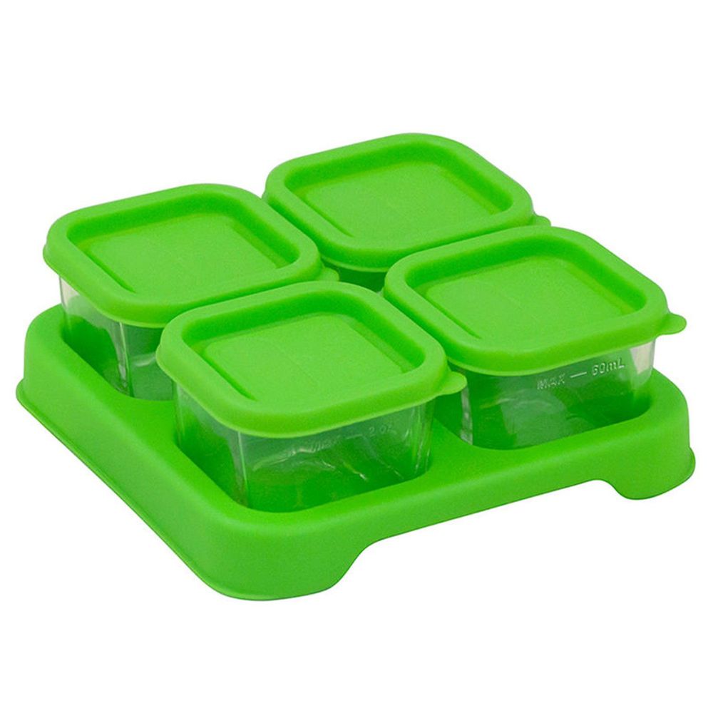 美國 green sprouts 小綠芽 - 新鮮副食品4格分裝盒/儲存盒 (強化玻璃）-60ml-草綠