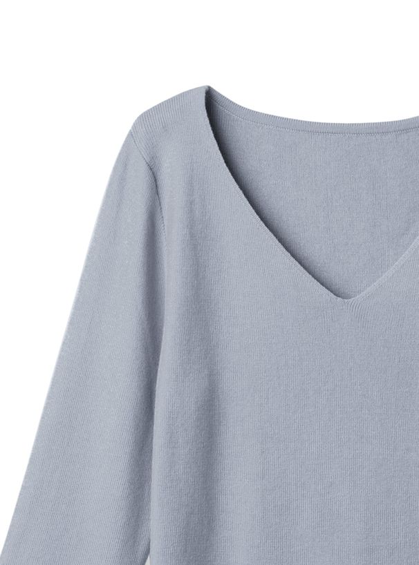 日本 GRL - 氣質V領蕾絲花朵袖針織上衣-天使白