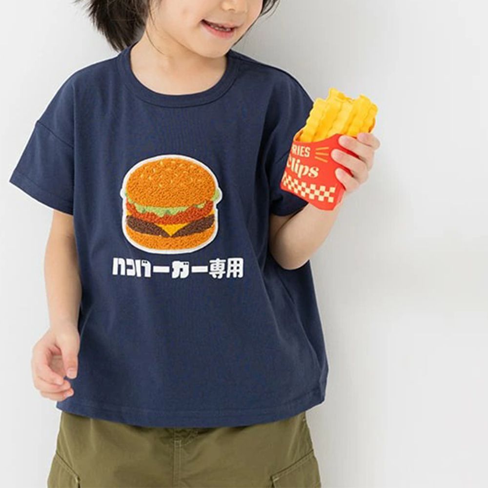 可愛相良刺繡短袖上衣-漢堡-深藍