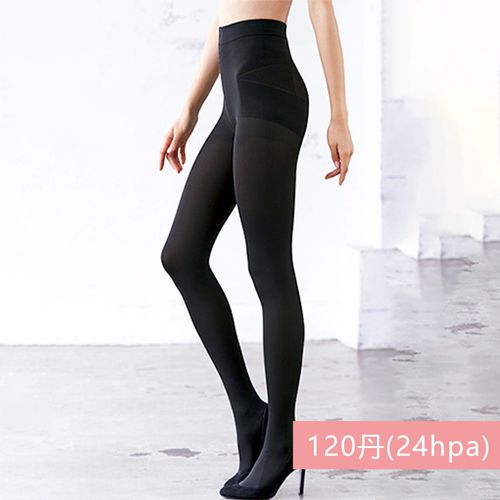 日本製 分段壓力穩定骨盤X提臀美腿褲襪-120丹(24hpa)-成熟黑