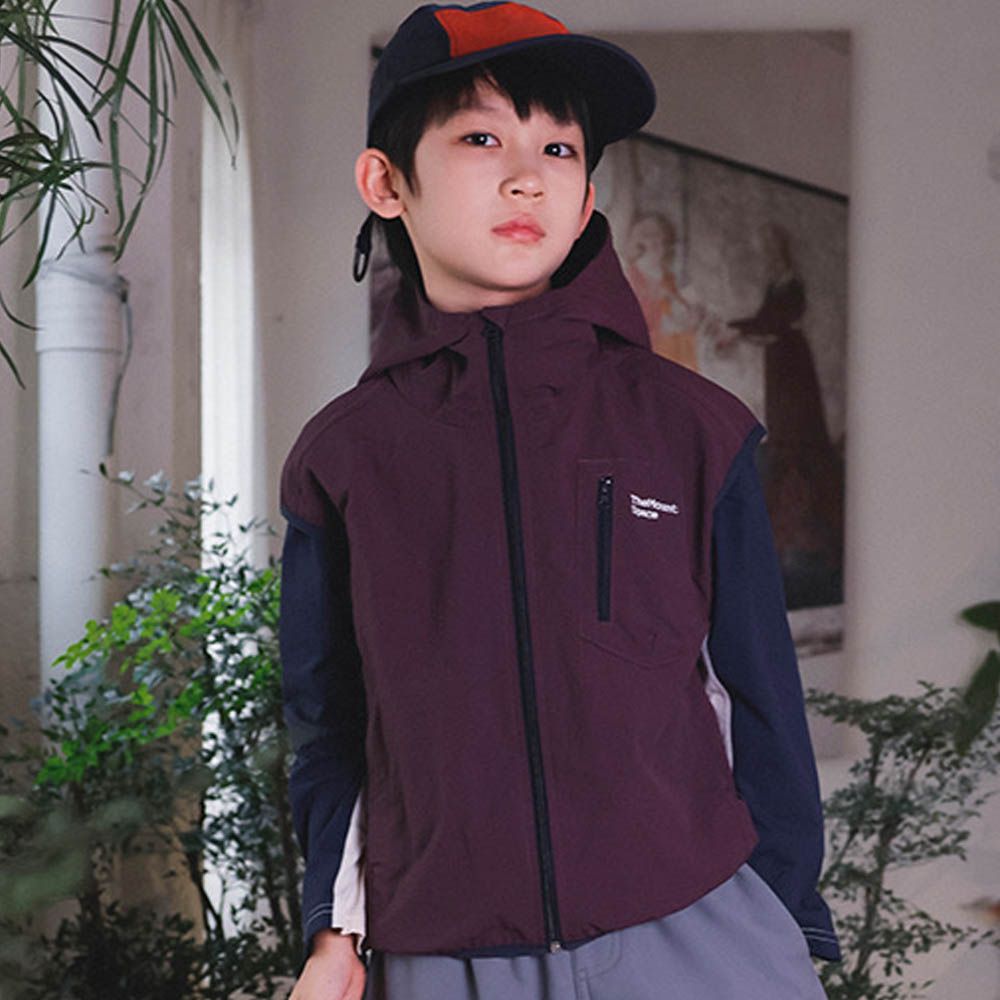 防潑水連帽防風背心-深紫紅