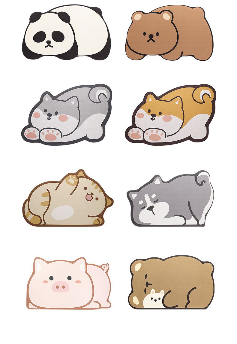 科技絨速乾防滑腳踏墊-小灰狗伸懶腰