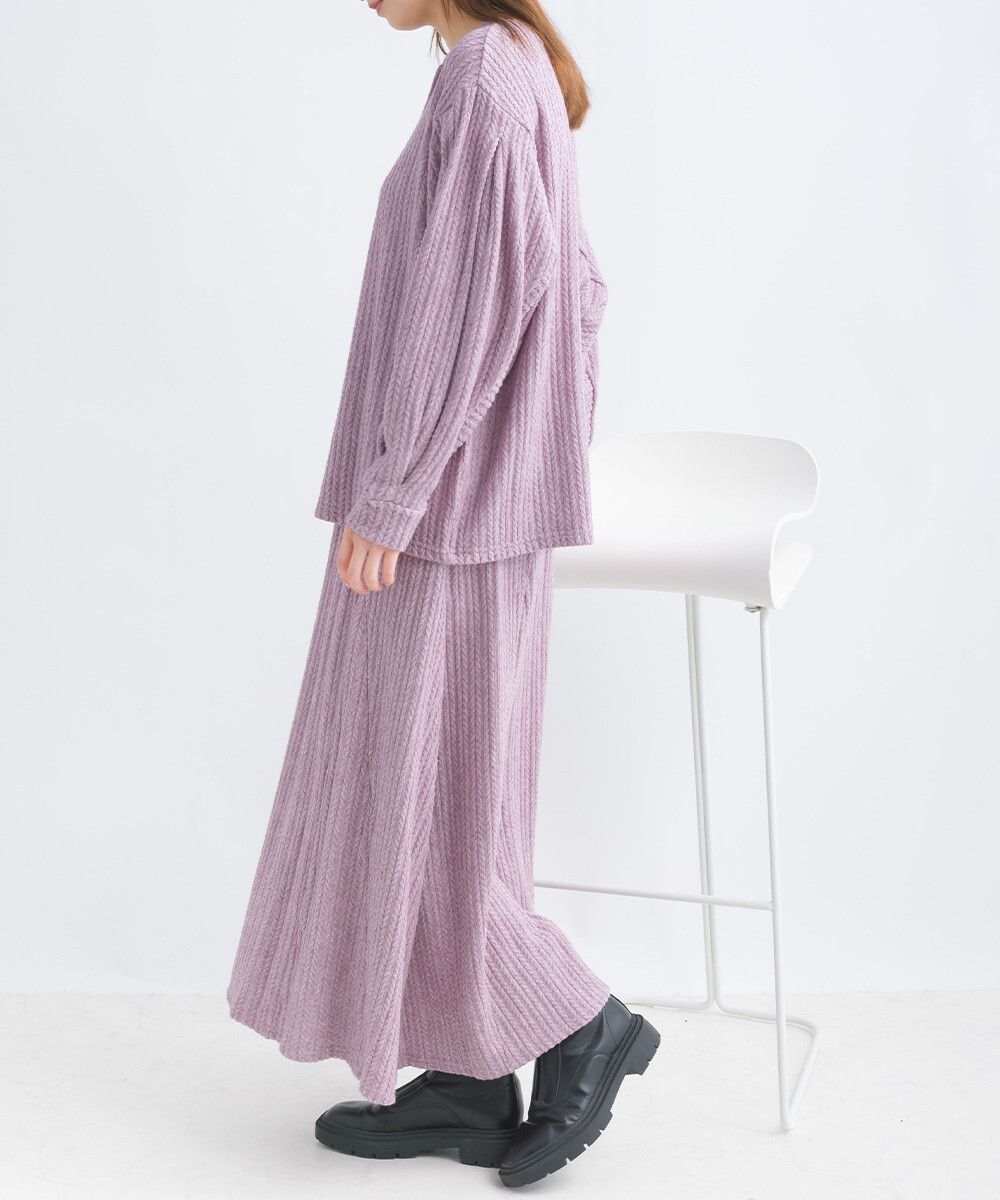 日本女裝代購 - 溫柔麻花針織不規則長裙-薰衣草