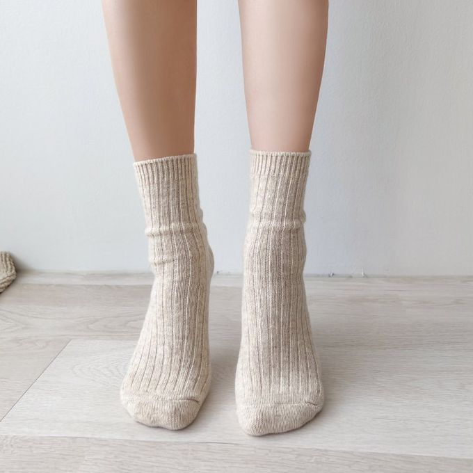 韓國Marian - 直紋素色羊毛保暖襪-粉色 (Free)