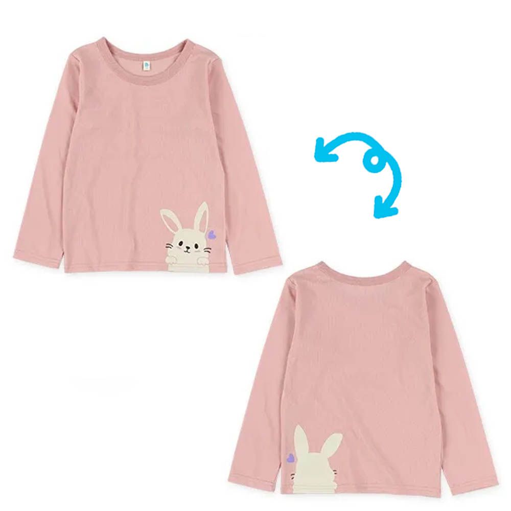可愛動物印花長袖上衣-兔子-粉紅