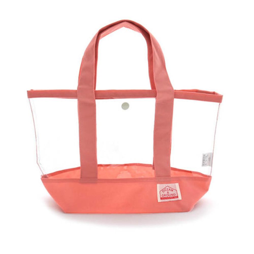 日本 OCEAN&GROUND - 透明PVC防水手提袋-全透明X純色-粉紅 PK (38x26x12cm)
