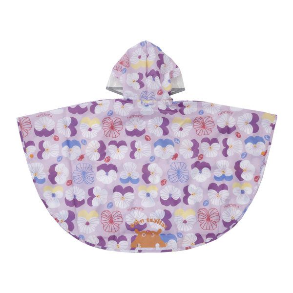 日本 kukka hippo - 兒童防雨斗篷(附收納袋)-三色堇 (適穿身高:90cm)