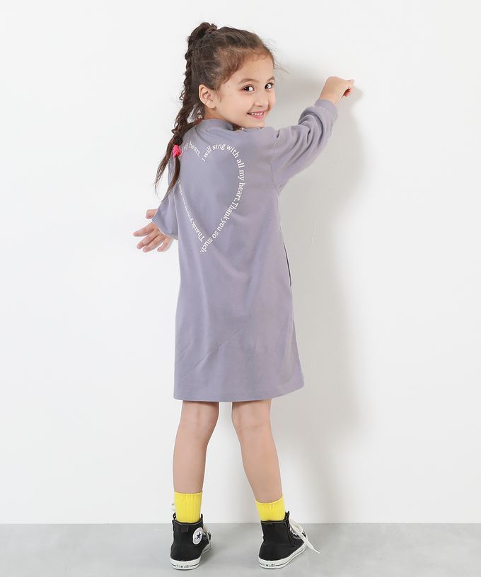 日本 devirock - 100%棉 女孩定番印花長袖洋裝-巨大心型-薄荷綠