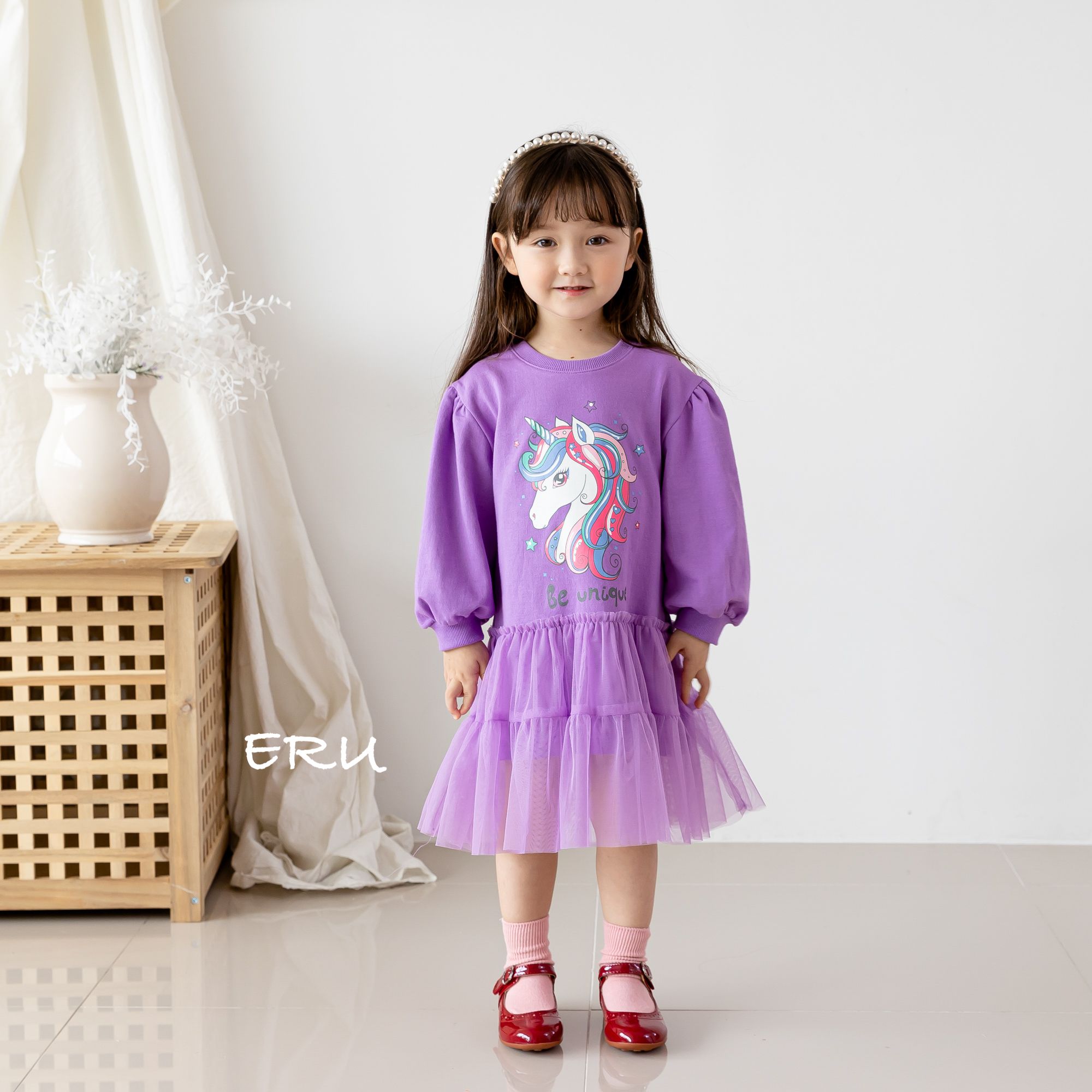 韓國 ERU - 童話獨角獸網紗拼接洋裝-紫