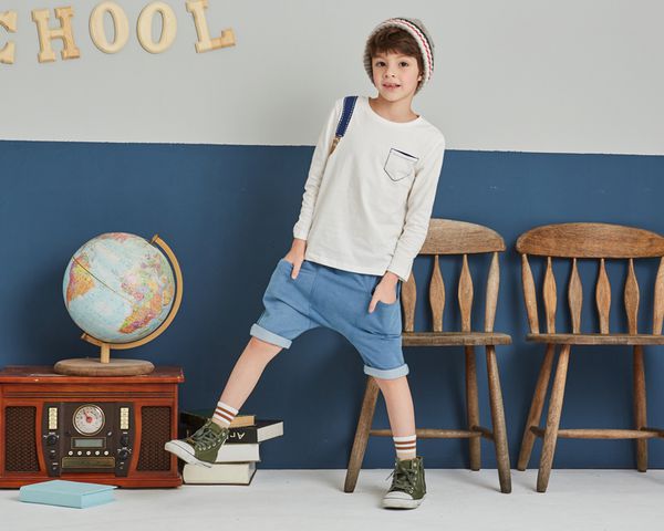 麗嬰房 Little moni - 水洗哈倫褲-深天藍