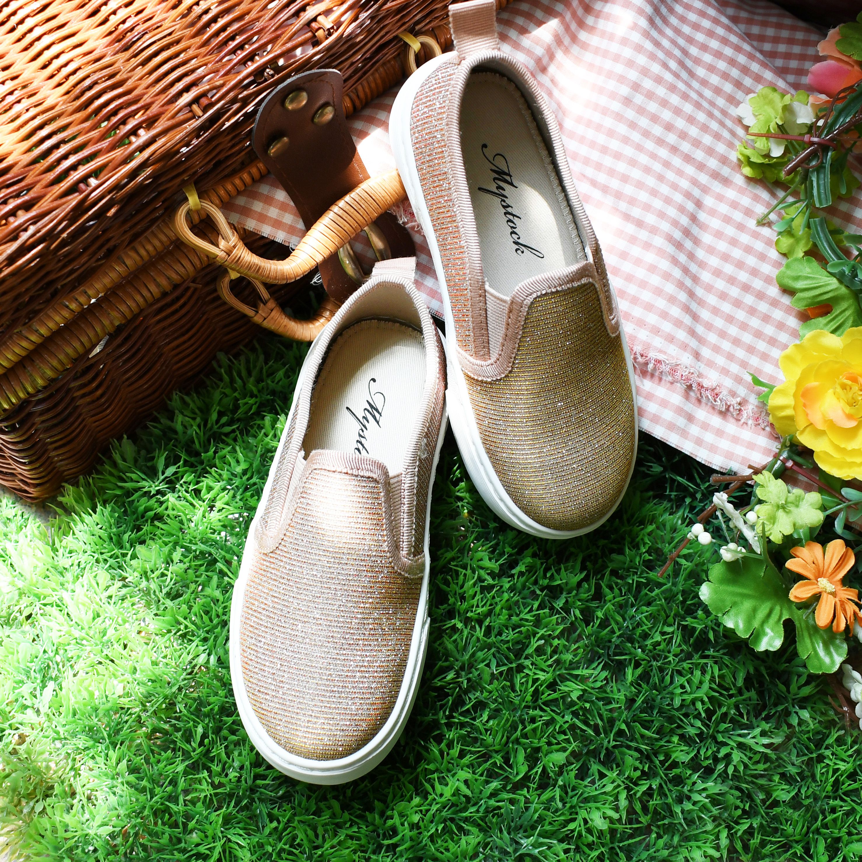 MYSTOCK - 舒適厚底休閒童鞋-GOLD+PINK