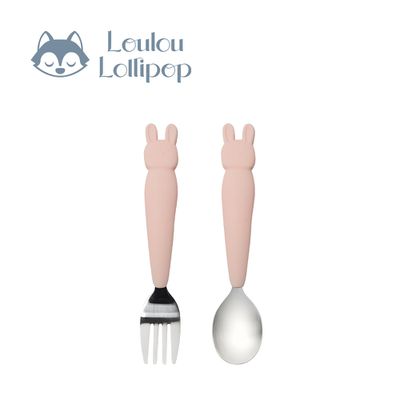 Loulou Lollipop - 動物造型 兒童304不鏽鋼叉匙組-甜心邦尼