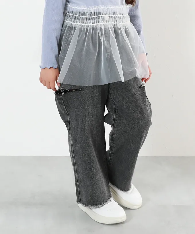 日本 devirock - 純棉舒適時尚鏤空丹寧褲-復古刷色-淺藍