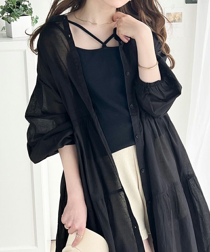 日本 Classical Elf - 2way前後穿 純棉輕透開襟襯衫洋裝-卡其米