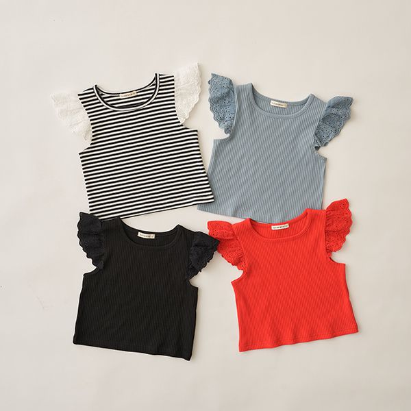 日本 Lycee mine - 羅紋俏皮蕾絲短袖上衣-黑