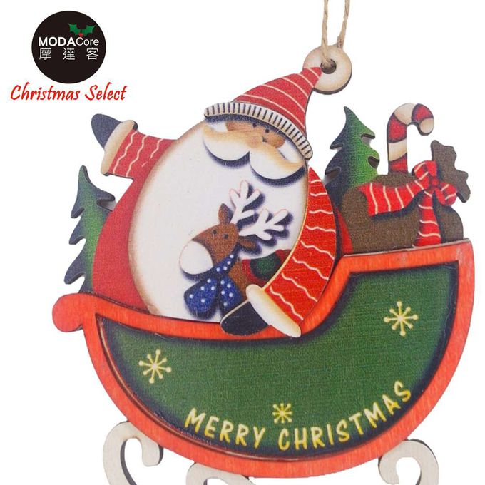 MODACore 摩達客 - 摩達客耶誕-可愛雪橇木質彩繪(單面)吊飾-聖誕老公公+雪人(一組2入)