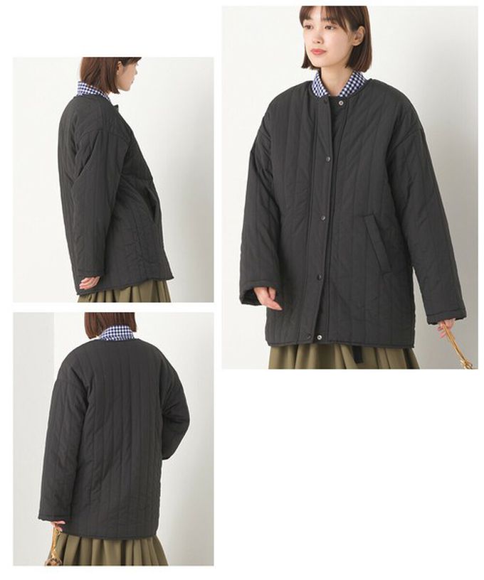 日本 OMNES - 內毛絨率性無領外套/保暖夾克-淡灰綠