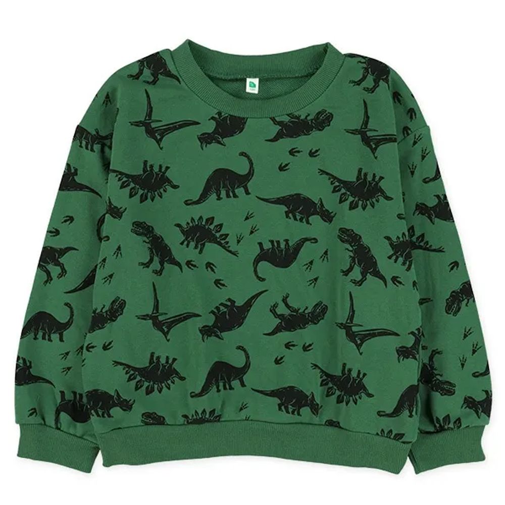 滿版恐龍印花縮口長袖上衣-綠