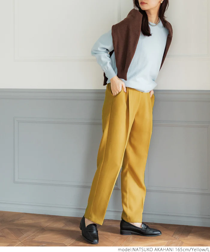 日本 COCA - 修身美型打褶西裝褲-芥黃