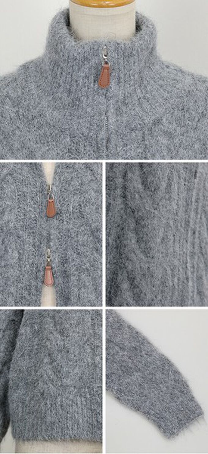 日本 BLUE EAST - 混羊毛麻花紋路立領雙拉鏈針織外套-咖啡