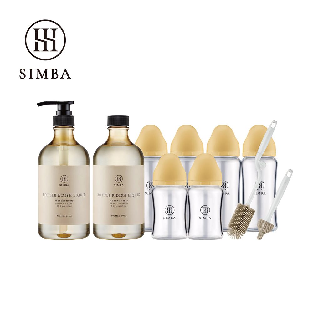 強酵去汙！蘊蜜質金玻璃寬口奶瓶清潔明星組-新生適用-旦黃