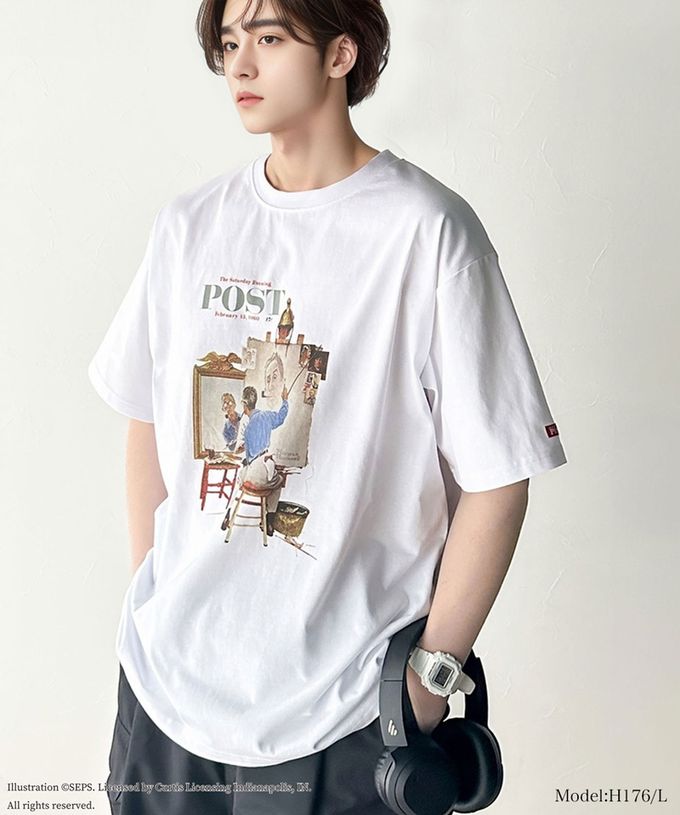 日本 Classical Elf - 設計師聯名 復古印花寬版T恤-三重自畫像-炭灰