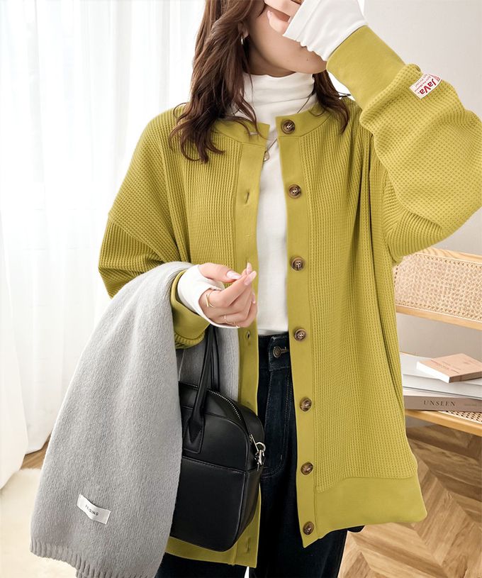 日本 Classical Elf - Java 2WAY柔軟華夫格薄針織外套-摩卡