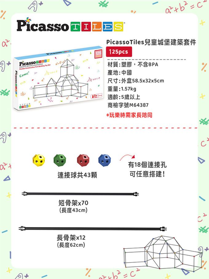 美國PicassoTiles - 兒童城堡建築套件-125片