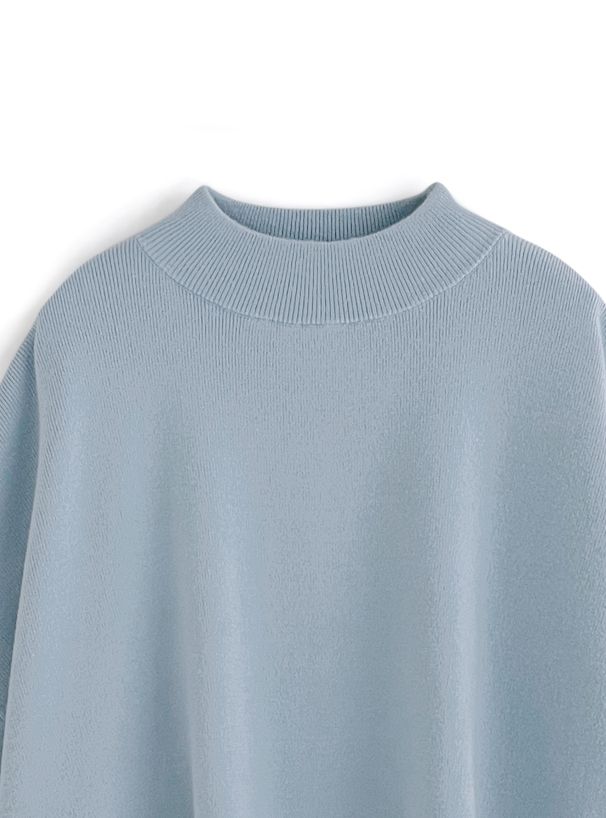 日本 GRL - 假兩件針織短版長袖上衣(附指穴)-寶貝藍x淺灰 (F)