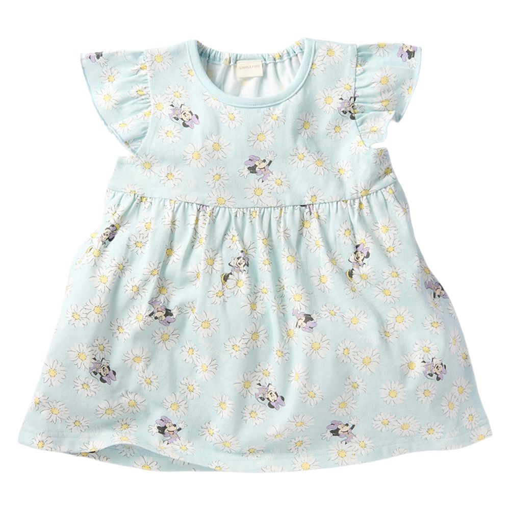 荷葉邊袖滿版印花洋裝-米妮-淺綠色