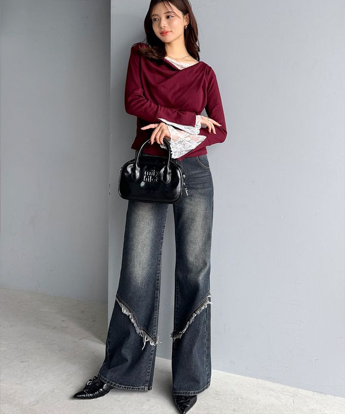 日本 Classical Elf - 蕾絲皺摺美型喇叭袖上衣-淺灰