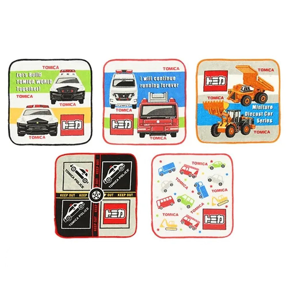 純棉上學擦手巾/手帕(5入組)-TOMICA車車 (16×16cm)