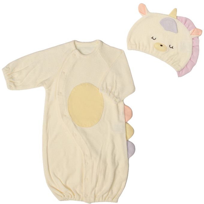 akachan honpo - 長袖造型連身衣-附帽子 獨角獸-象牙白色 (50~60cm)