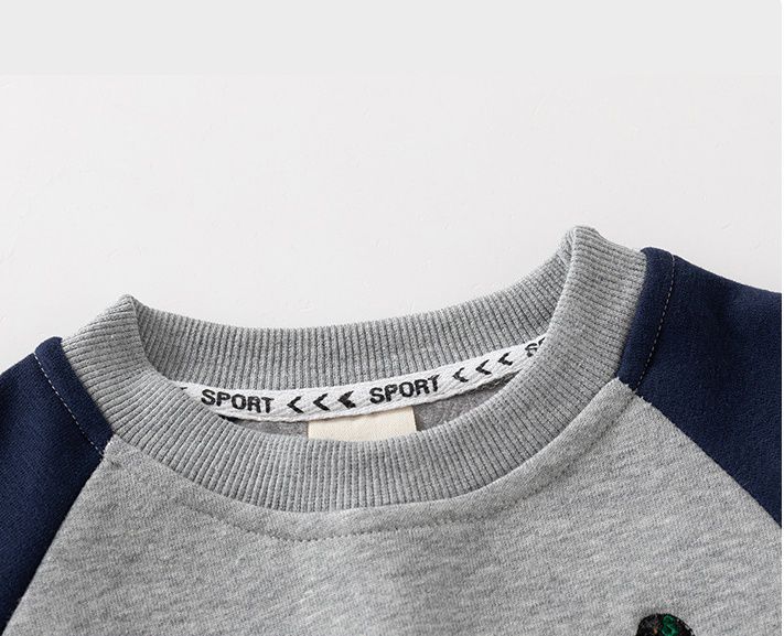 WELLKIDS - 加絨圓領長袖大學T套裝-帥氣熊熊-灰色