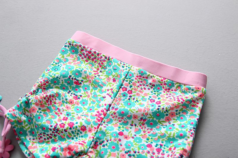 女寶長袖泳裝套裝(附帽子)-滿滿碎花-粉+綠