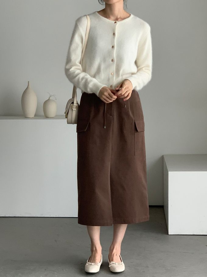 韓國女裝連線 - 愛心金釦混羊毛針織衫/外套-象牙白 (FREE)