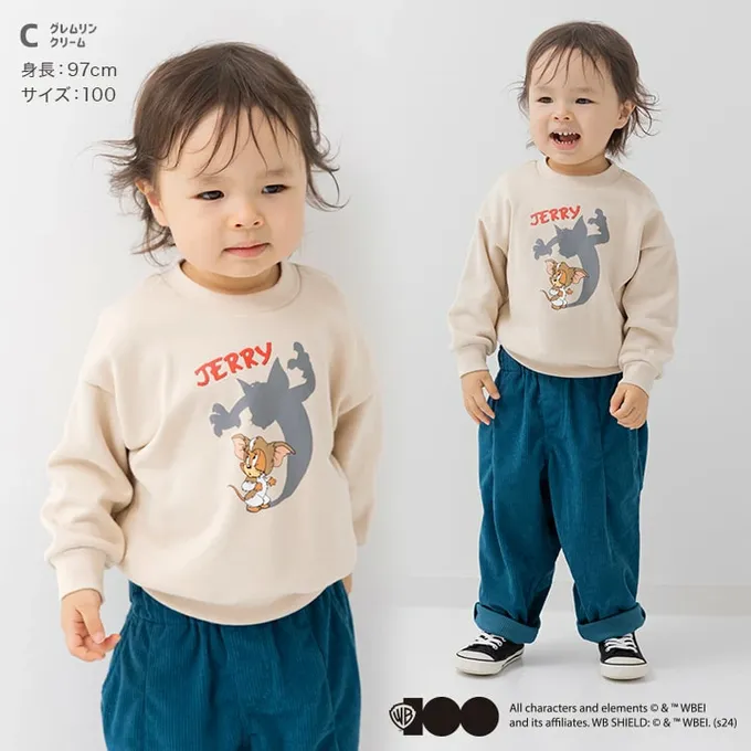 日本 Chil2 - 限定聯名 縮口印花長袖上衣-TOM&JERRY-黑影-炭灰