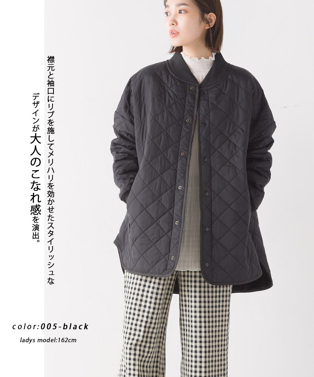 日本 OMNES - 菱紋衍縫鋪棉外套(媽媽款)-軍綠