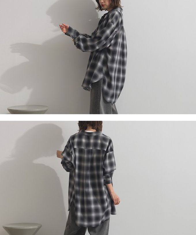 日本 ELENCARE DUE - 2way穿法輕盈透膚寬版薄襯衫-格紋-米棕系